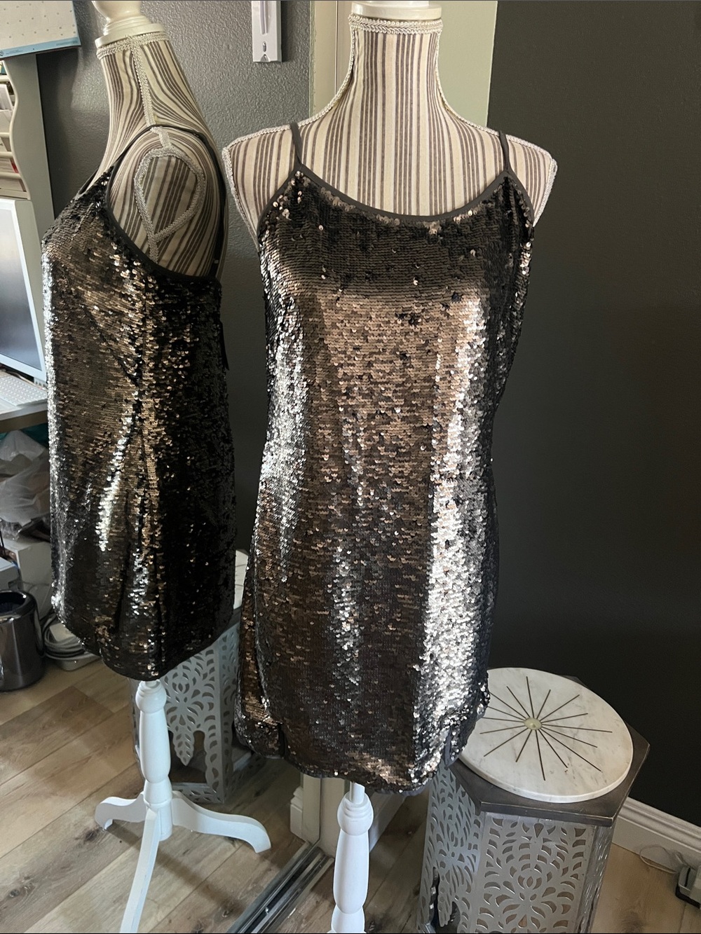 NBD Metallic Sequin Mini Dress in Bronze